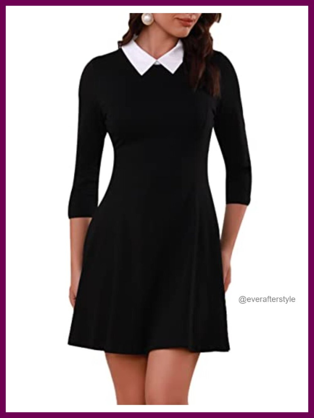 Women's Casual Cotton Knit Fit & Flare Dress 3/4 Sleeve Peter Pan Collar Casual